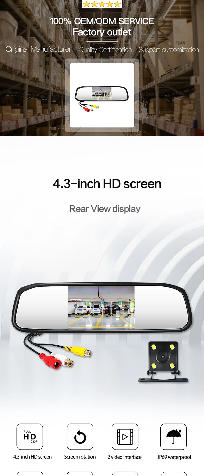 4.3 Inch Monitor Car Rearview Mirror Car Monitor Clip On Monitor With Av1 Av2 Input Buy