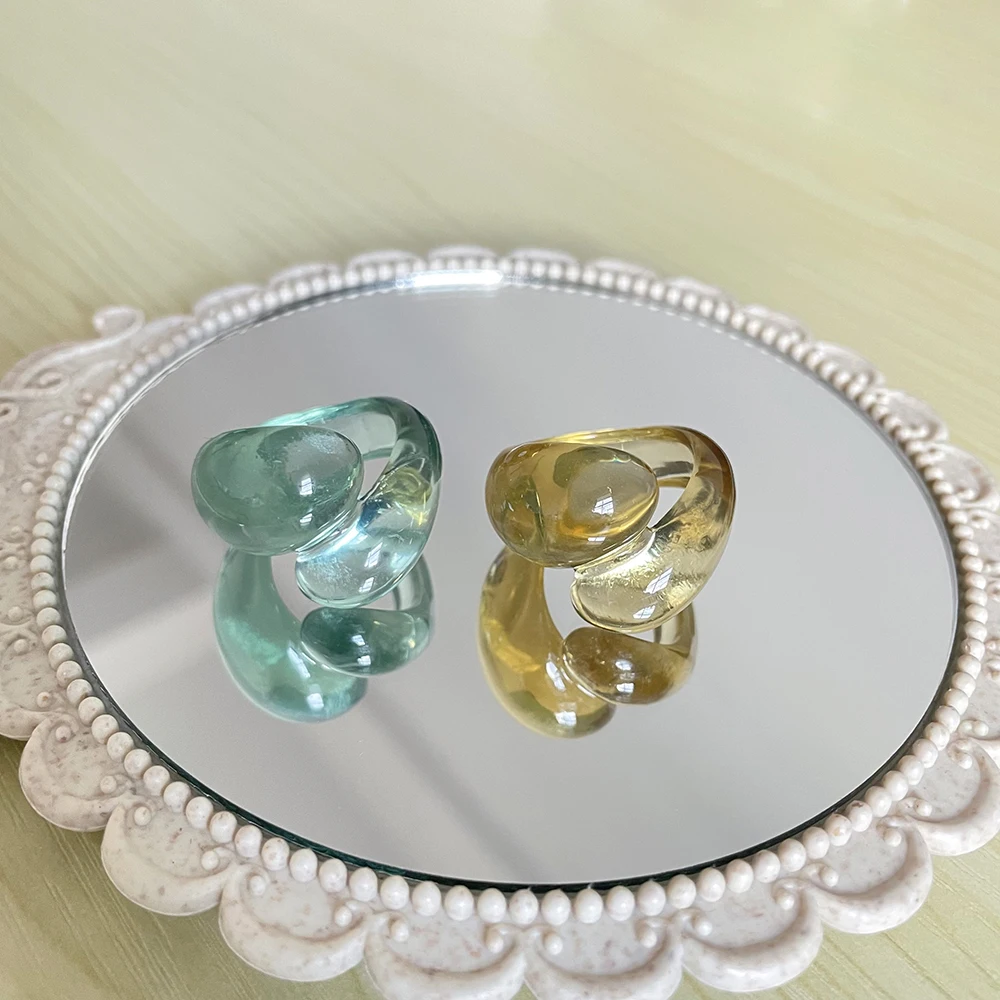 2 Designs Colorful Double Circle Clear Acrylic Ring Resin Dome Wide Chunky Rings Women Korean Cute Statement Minimalist Jewelry
