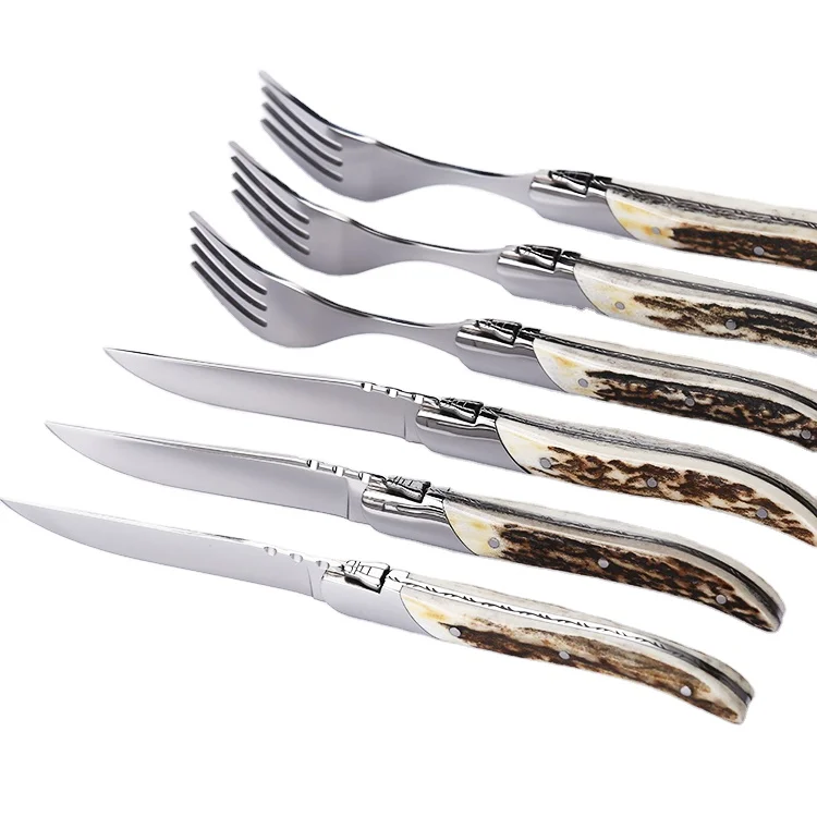 Rustic Antler Western Style Stainless Steel Steak Knife Set Of 6 Vintage  Cutlery