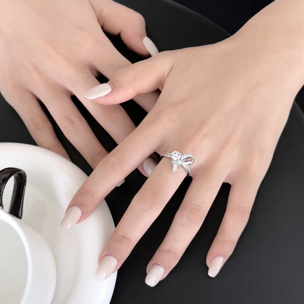 KAKODIY Classic Bow Forever Love Knot Promise Ring Elegant Bow Statement Wedding Ring Cubic Zirconia Bow Ring Engagement Ring detail 2