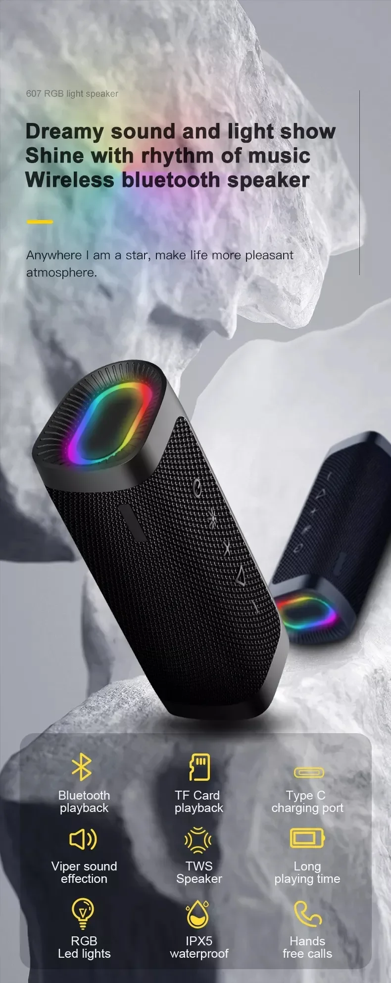 Portable Creative Wireless Speaker Ipx6 Waterproof Stereo Stereo