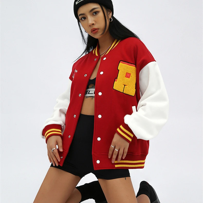 340G Custom Printing Long Sleeve men's Baseball Jacket Men Plain Blank Jackets281_voghion.com