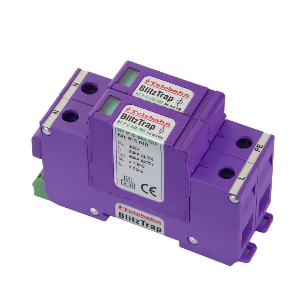 Telebahn 385V AC SPD 20kA-40kA 1P+N T2 AC House Surge Protector Low Voltage Surge Protection