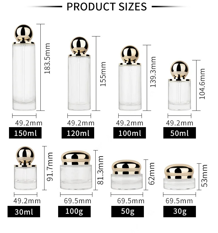 Supplier Cosmetic skincare set serum face spray clear glass pump bottles 30g50g100g30ml50ml100ml120ml150ml supplier