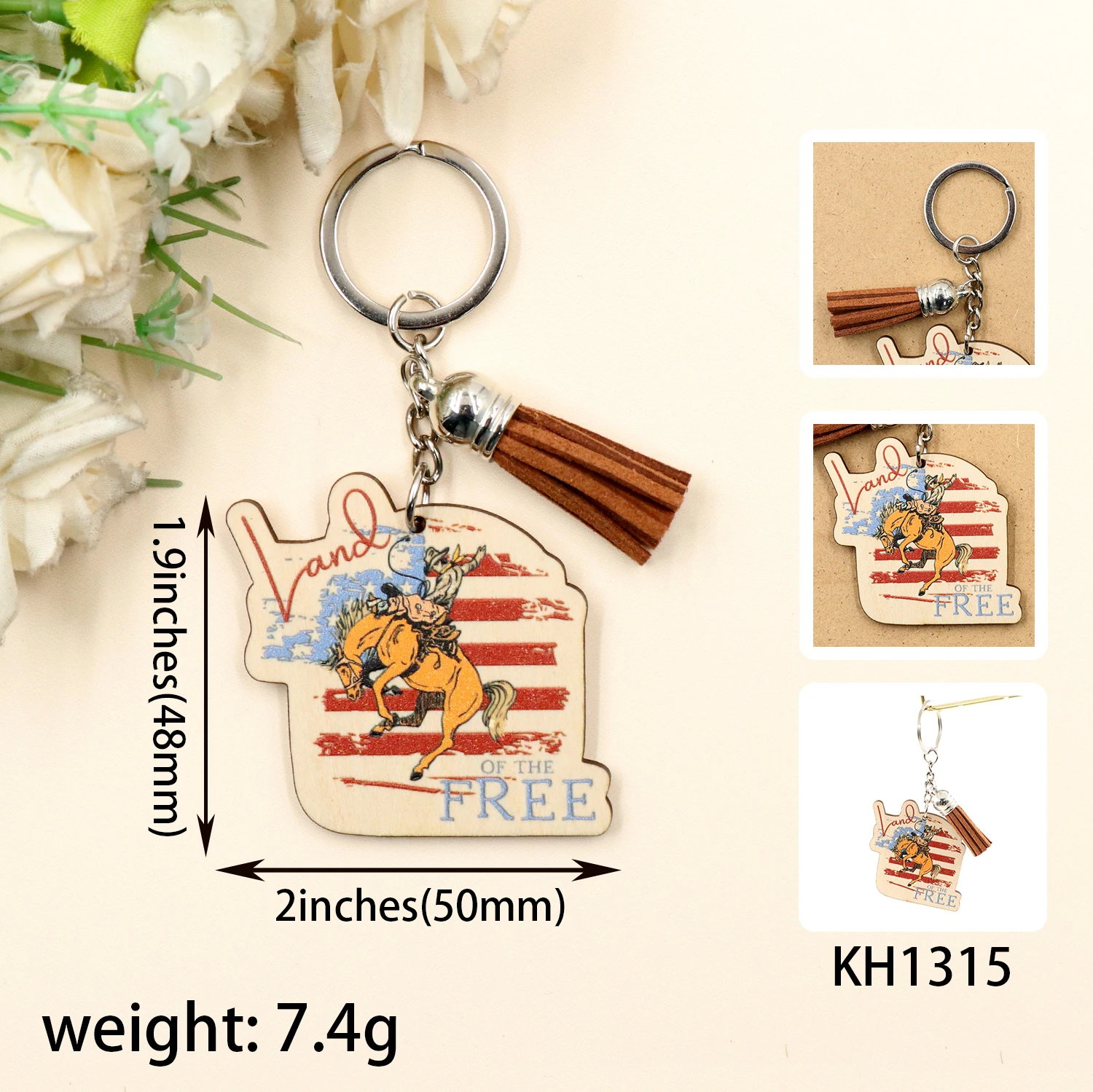 YYXKH1315 2024 American Independence Day Basswood Keychain Popular Personalized UV Printing Stainless Steel Plastic Material manufacture