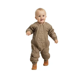 Factory Outlet Thick Baby Romper Solid Color Long-Sleeved Jumpsuit Double Zipper Hood Thermal Bodysuit for 0-6 12-18 Months