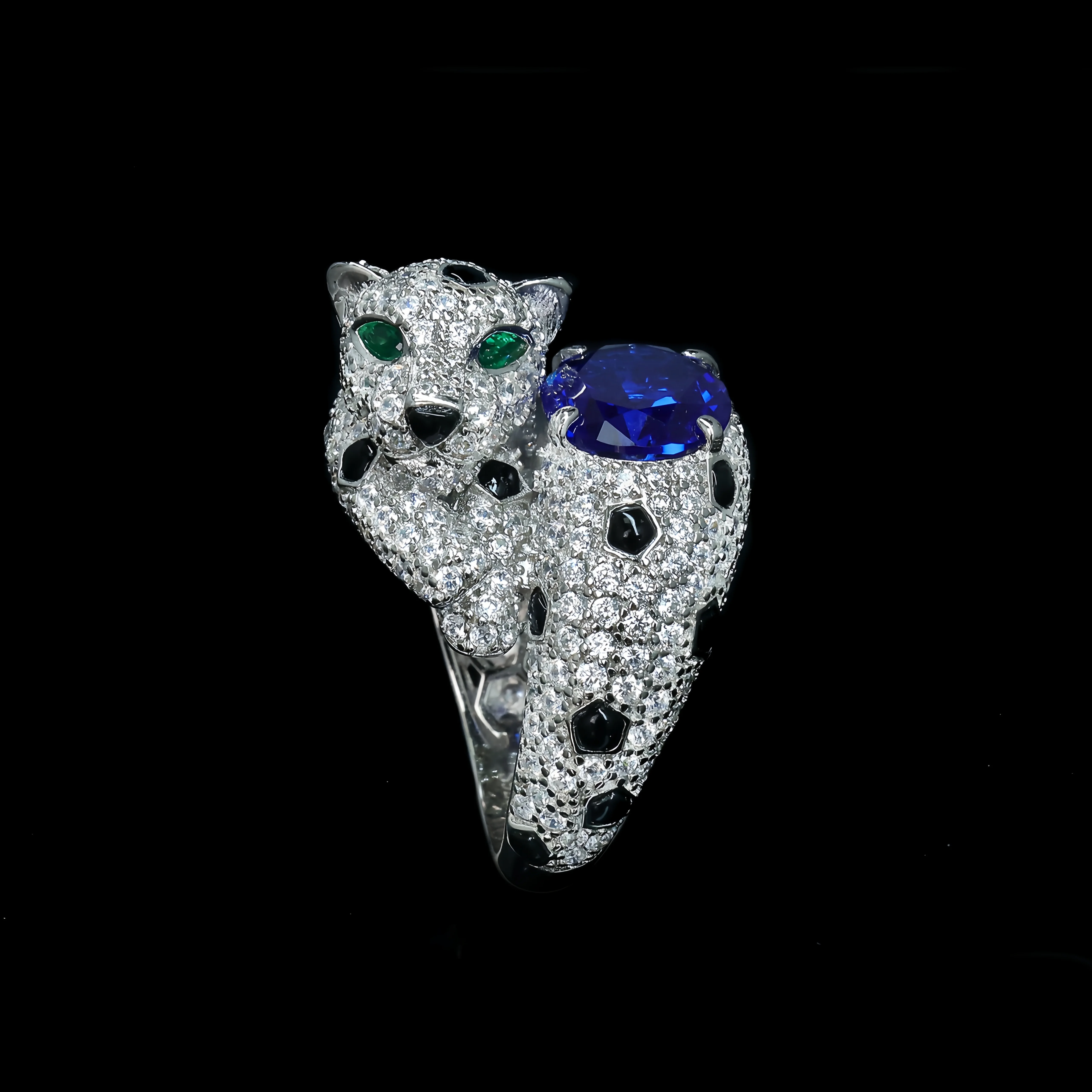 MUSHAN Jewelry Factory Women Luxury Designer Sapphire Leopard Ring 925 Sterling Silver Jewelry Blue High Carbon Diamond Rings