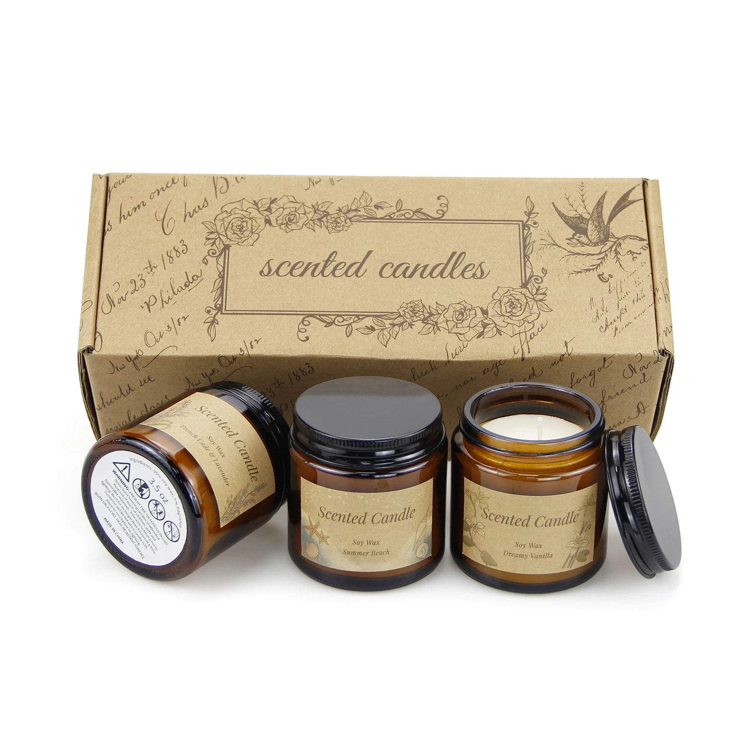 8 Scents for Choice Accept Customized 100 g Brown Glass Jar Packaged Soy Wax Scented Candle with Gift Box