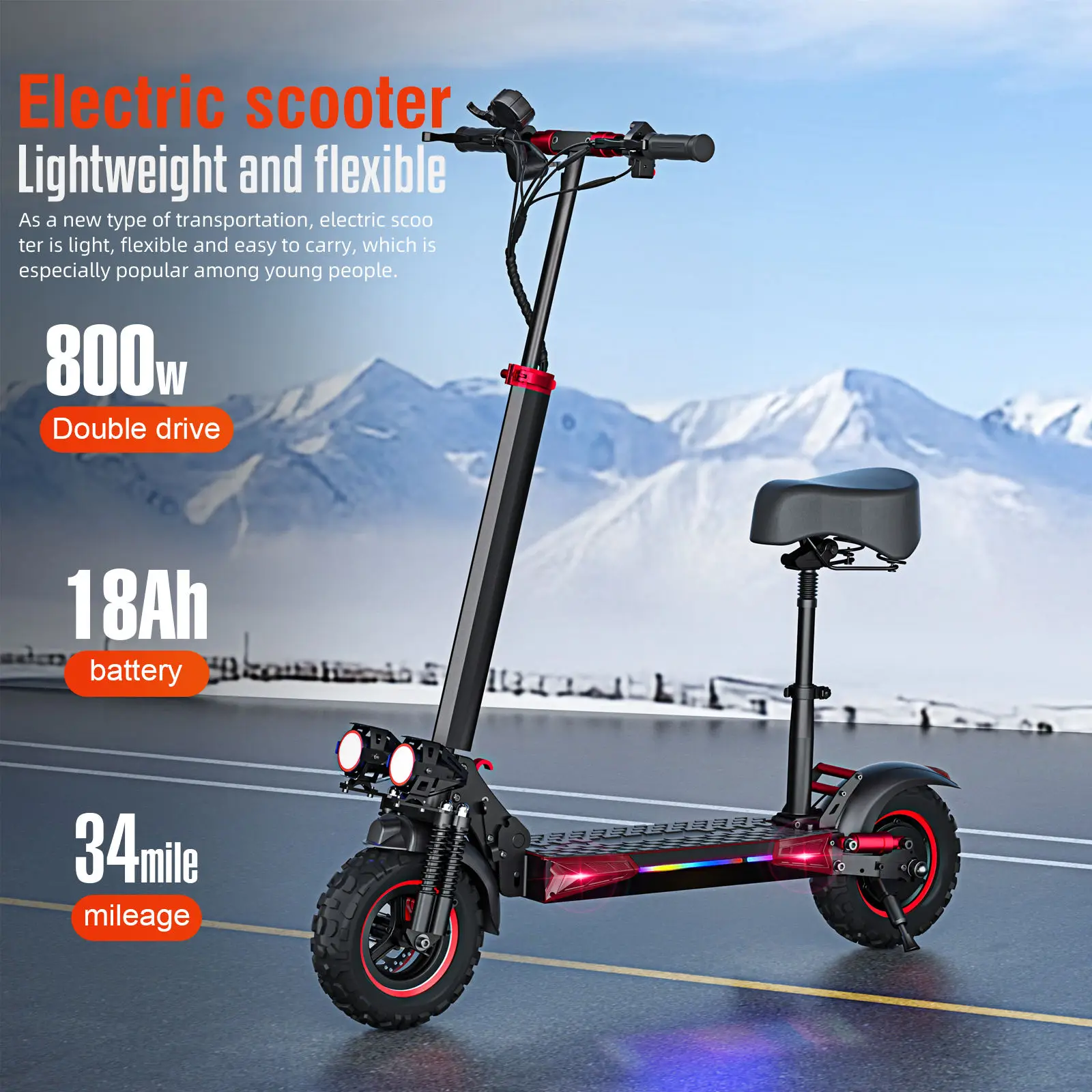 EU CA US Warehouse 48V 18Ah Battery Life Dual Disc Brakes 45km Range All-terrain Mountain Scooter Adult Electric Scooter