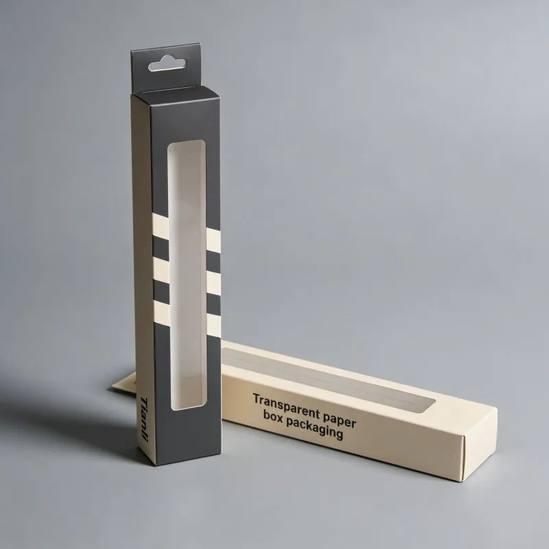 جعبه کاغذی شخصی‌سازی‌شده مستطیلی، بازیافت‌پذیر و تجزیه‌پذیر زیستی با پنجره PET برای بسته‌بندی چتر و قلم‌مو