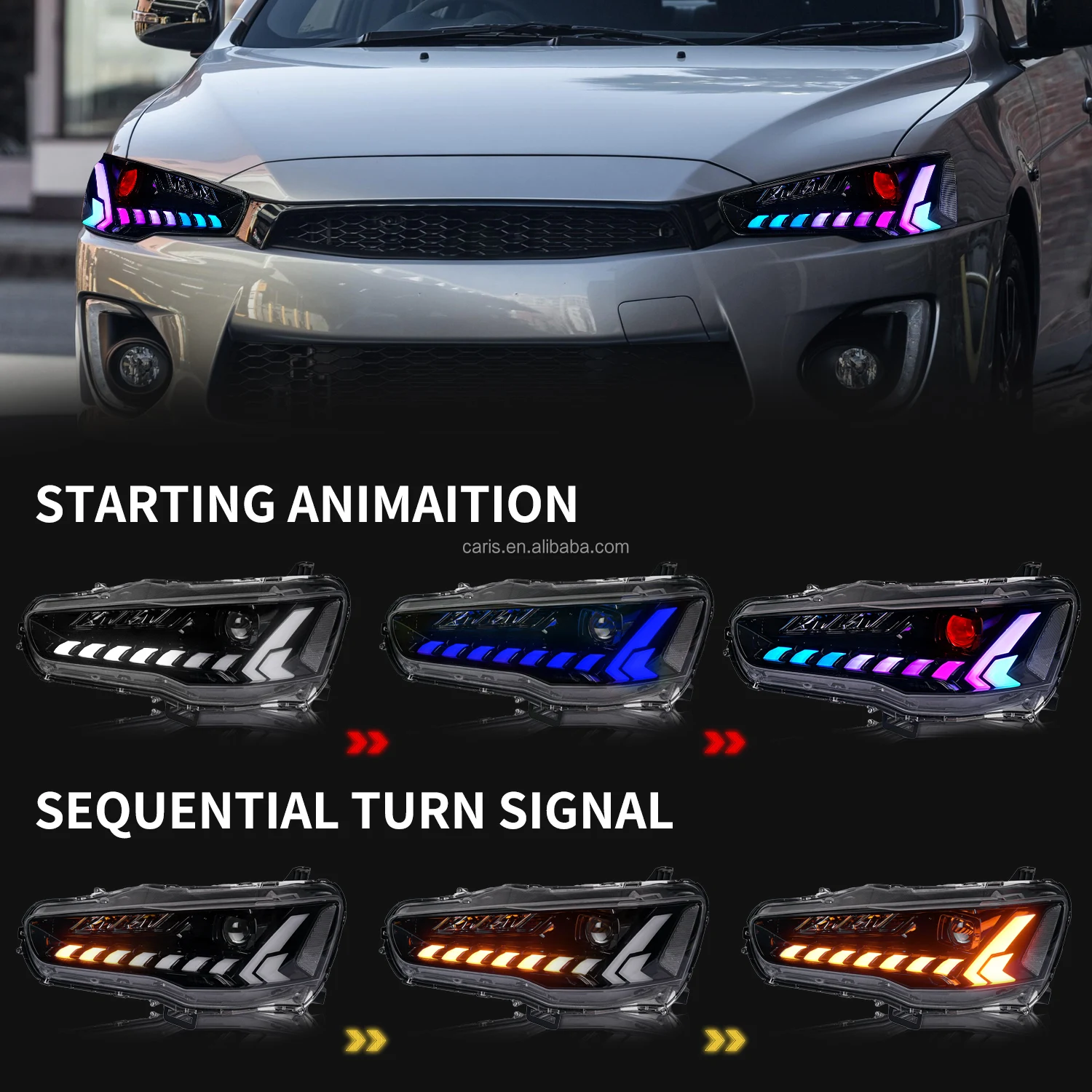 Lámpara RGB de nuevo diseño arcaico con faros de señal de giro secuencial para Mitsubishi Lancer ex Evo 2008-2017 lámpara delantera