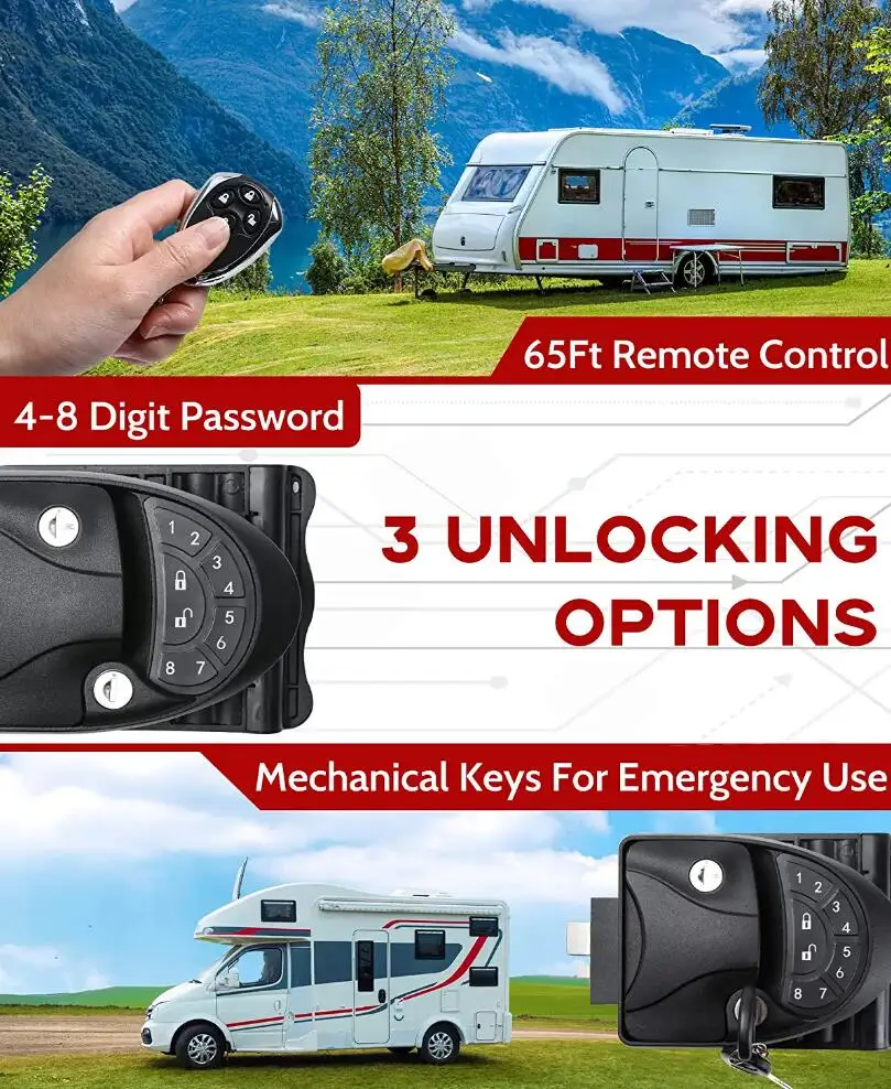 Keyless Entry RV Door Lock, 100% Metal RV Door Latch Handle with Remote ...