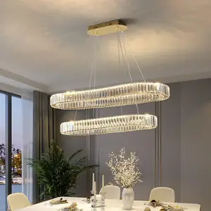 Minimalist Crystal Lighting Metal Oval Shape Crystal Chandelier  for Decoration Dining Room Hotel Kitchen