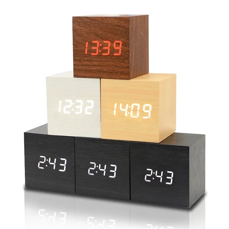 wood led table clock