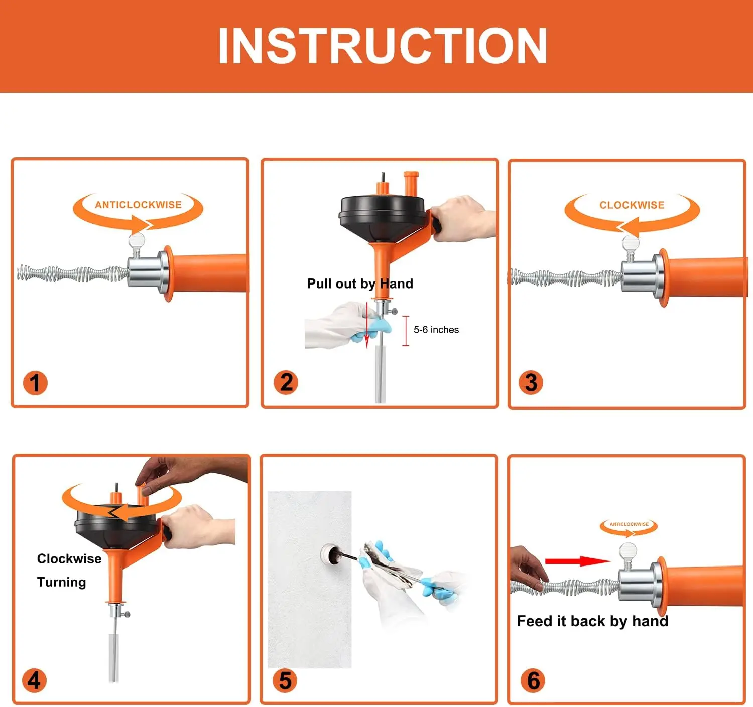 Pipe Auger Unclog Sink Shower Snake Drain Cleaner Plumbing Snake Drum