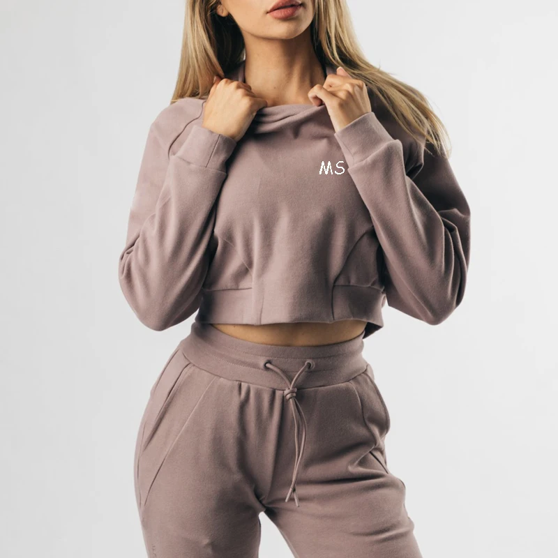 Women Blank Plain Organic Cotton Cropped Hoodie Long Sleeve Crop Top  Pullover Hoodies