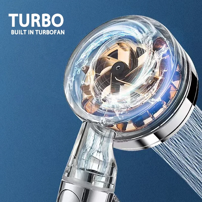 Popular Spiral vortex Helix High Turbo Power Charge Water Pressure Propeller Handheld Shower Head Turbo Fan Heads with Propeller