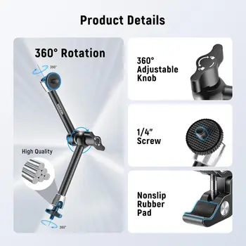 NEEWER 9.8"/25cm Adjustable Magic Arm with Super Clamp 1/4" & 3/8" Threads 1/4" Screws for Flash/LED Light/Microphone/Monitor detail image