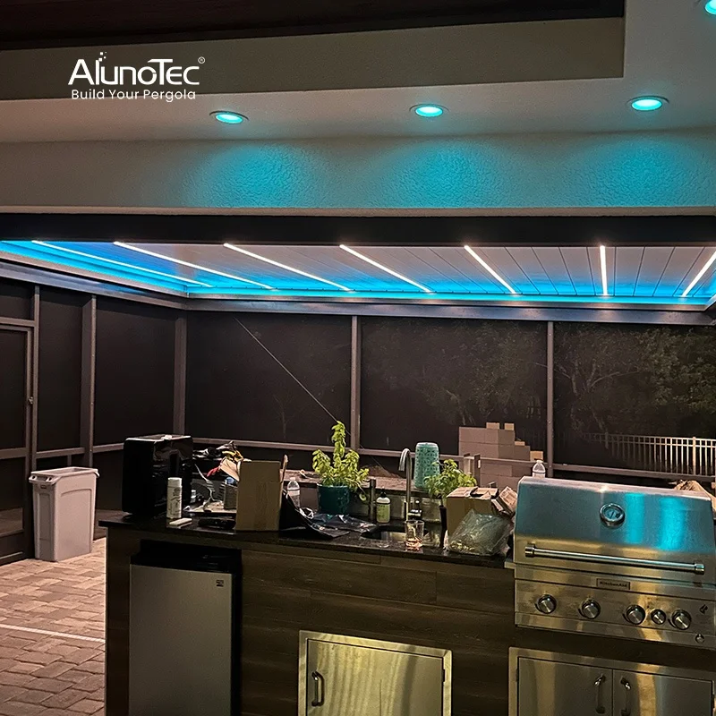 Automatic Control Louvered Roof Aluminum Pergola Roof Louver With Zipped Screen