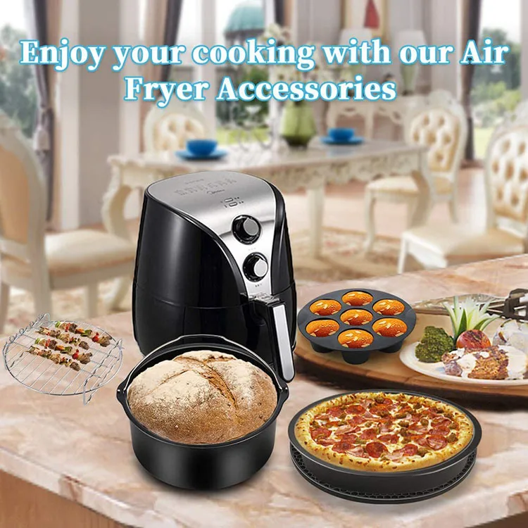  COSORI Air Fryer Accessories, Set of 6 Perfect for Most 5.0 Qt  and Larger Ovens, Cake & Pizza Pan, Metal Holder, Rack & Skewers, etc, BPA  Free, Nonstick, Dishwasher Safe, 5.8