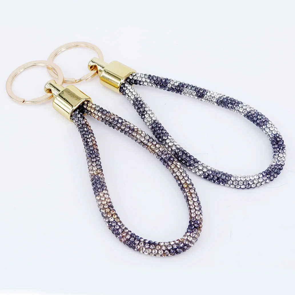 Fashion PU Woven Leather Rope Diamond-encrusted Car Key Chain Braided ...