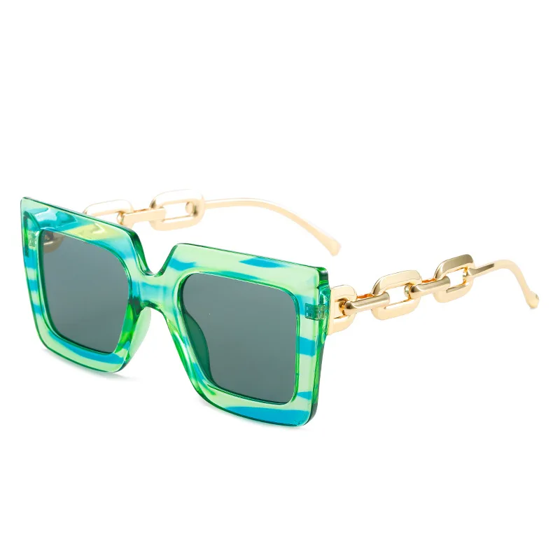 2022 Chain Temples Sunglasses square Frame Woman Ladies Sun Glasses Fashion Big Shade