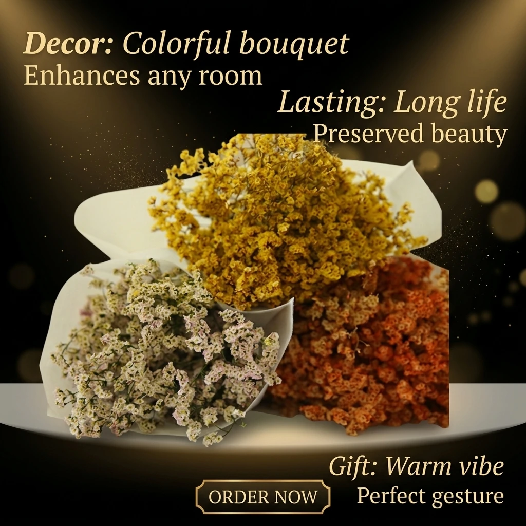Handmade Preserved Limonium Dried Flower Garland-Natural Flower Decorative Arrangement for Mother's Day Wedding Easter