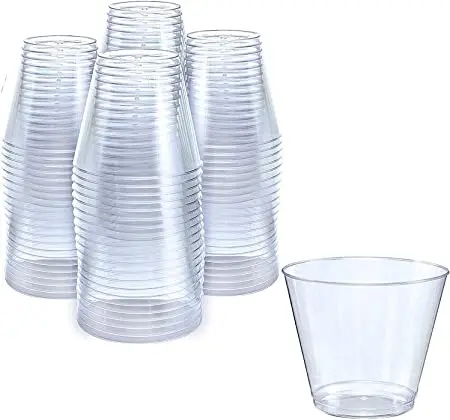 Plastic Glasses 100 Pack 9oz Disposable Plastic Party Cups With Gold Rim - Heavy Duty Hard Cups For All Occasions Heavy Duty Party Cups Clear - Foto 2