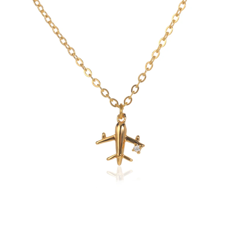 Stainless Steel Airplane Necklace 18K Gold Pendant Chain Jewelry