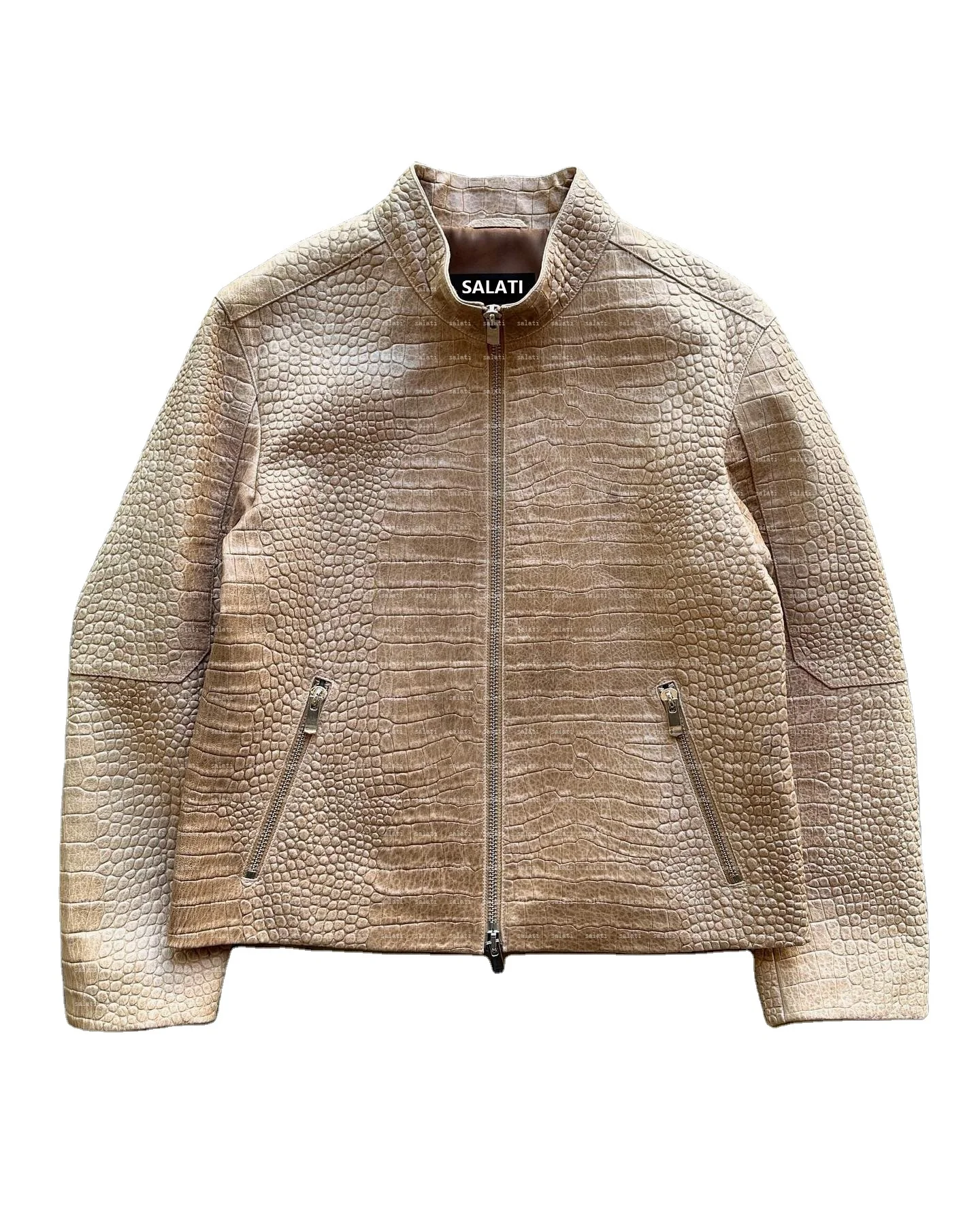 Salati Designer Luxury Snake Skin Print Zipper Pu Motorbike Motorcycle Racing Biker Crop Man Bomber Jackets Leather Men's Jckets