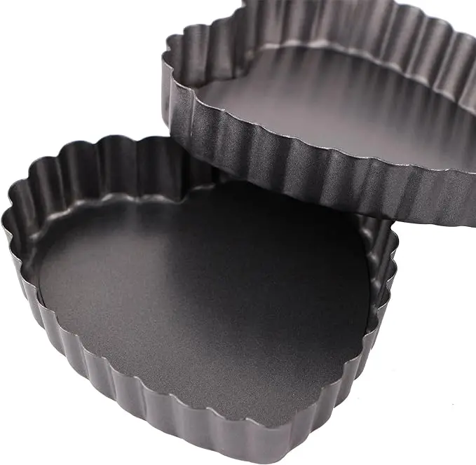 Round  Rectangular Heart-shaped Non-sticks Carbon Steel Removable Loose Bottom Quiche Tart Pan for Baking Tarts Quiches Dessert