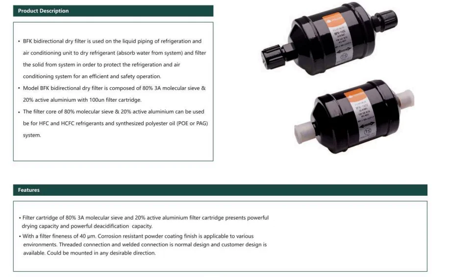 Hongsen Refrigeration Liquid Line Filter Drier Refrigerant Parts Drier