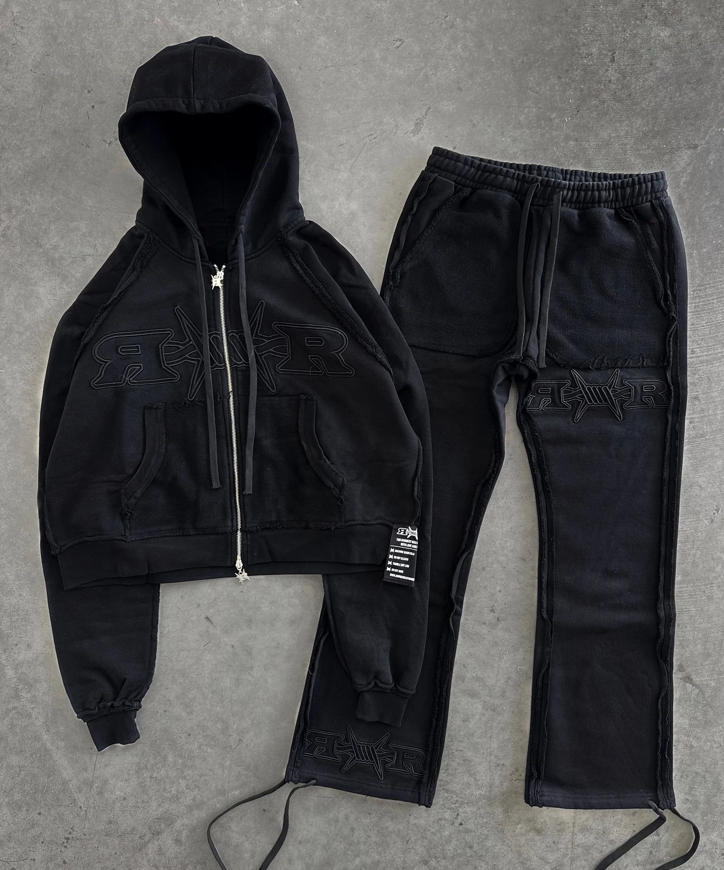 Salati Manufacturer Custom Streetwear Heavy Weight Cotton Vintage Acid Wash Tracksuit Cropped Sweatpants and Hoodie Set gallery 2