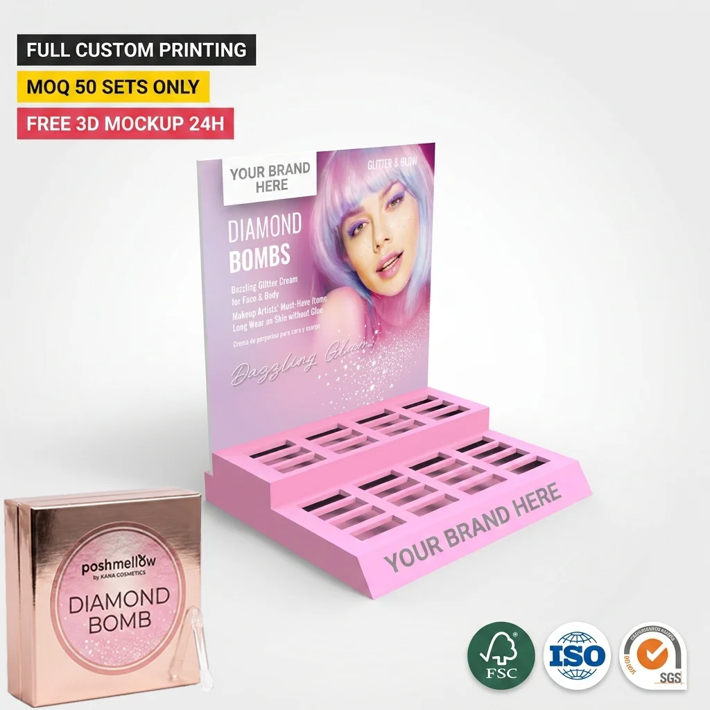 Wholesale Custom Luxury Countertop Cosmetic Display Stand Skin Care Face Cream Body Cream Retail Beauty Display Rack Shop
