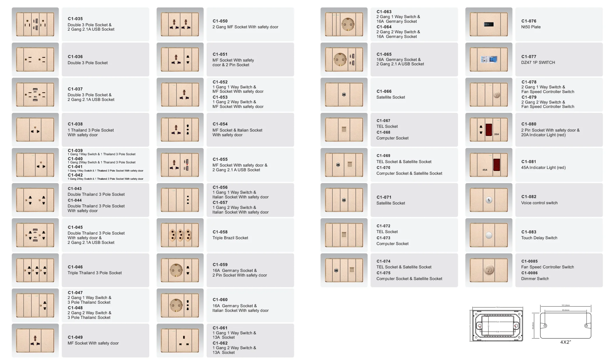 Modern Design Electrical Wall Sockets and Switches for Home Hotel 16A US Standard Switch