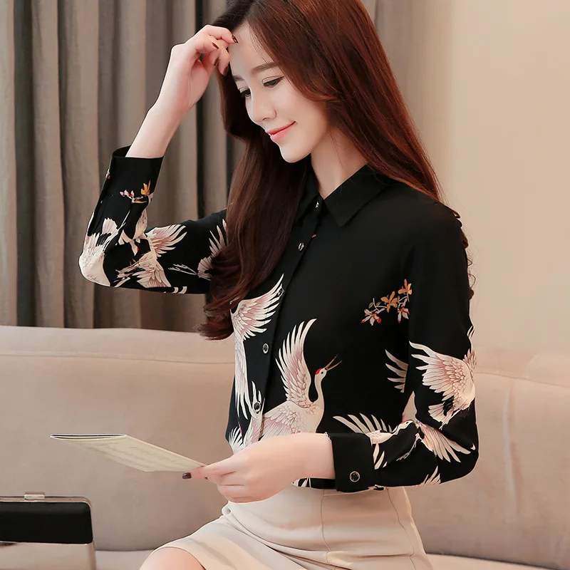 Blusa holgada de Chifón con manga larga para verano, camisa negra