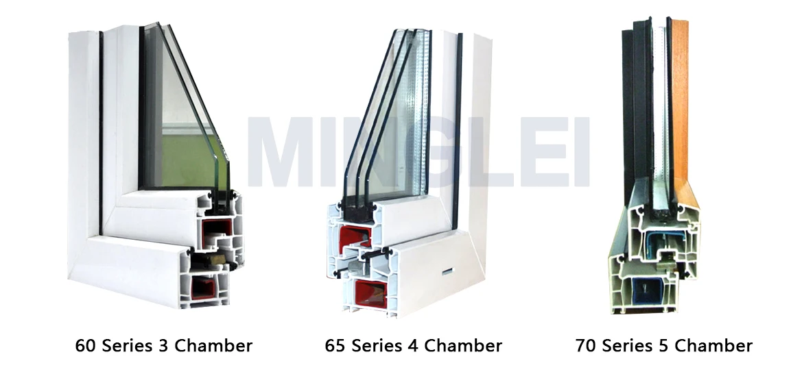 Custom Wood grain UPVC profile window triple glazed  PVC casement windows arch fixed window supplier