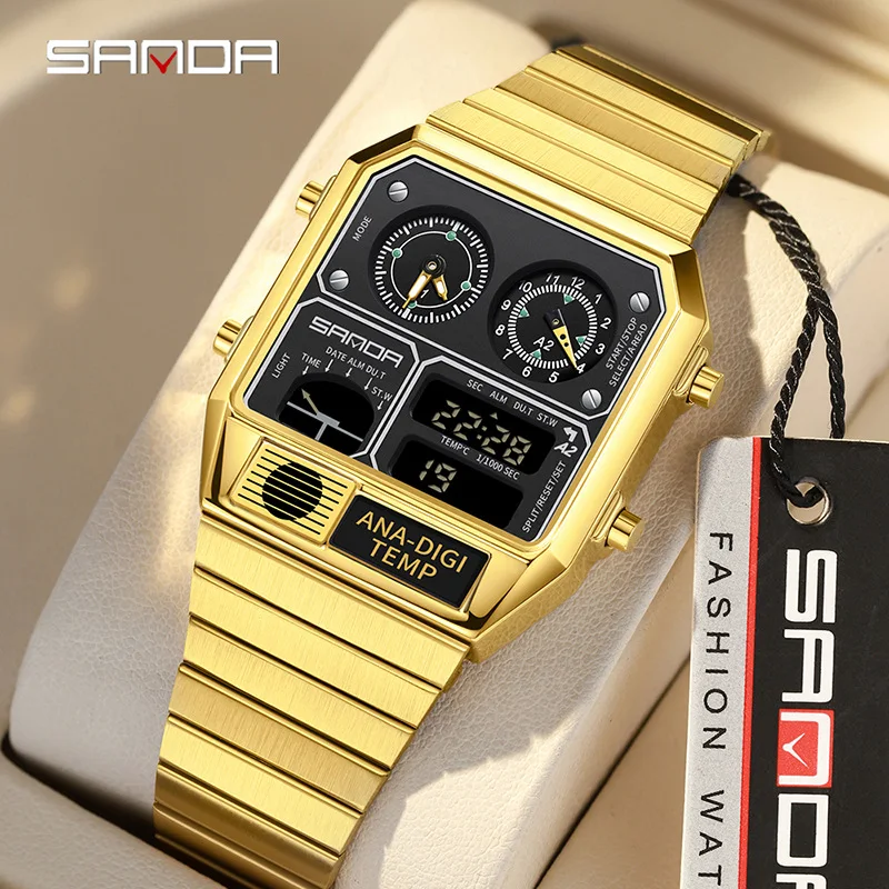 SANDA 3 Time Thermometer Watch - Luxury Digital Chronograph