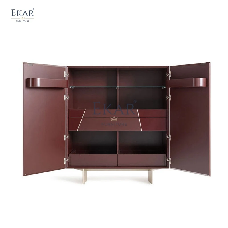 Modern Sleek Metal Leg Shoe Cabinet with Stylish Wooden Veneer Design for Home Living Room Furniture