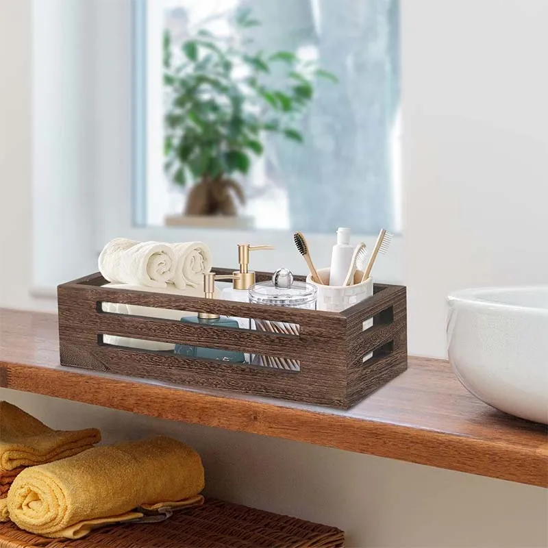 Natural Wooden Bathroom Baskets For Toilet Tank Tray Bamboo Bathroom