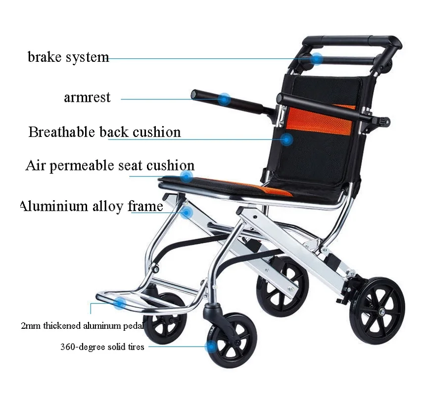 Aluminium Alloy Foldable Ultralight Manual Wheelchair for Airplane Airport