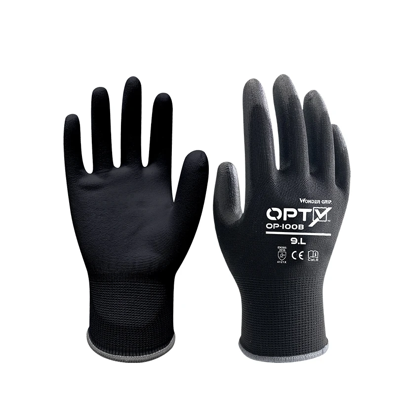 Wear-resistant OP-100W general-purpose PU gloves white Polyester PU gloves