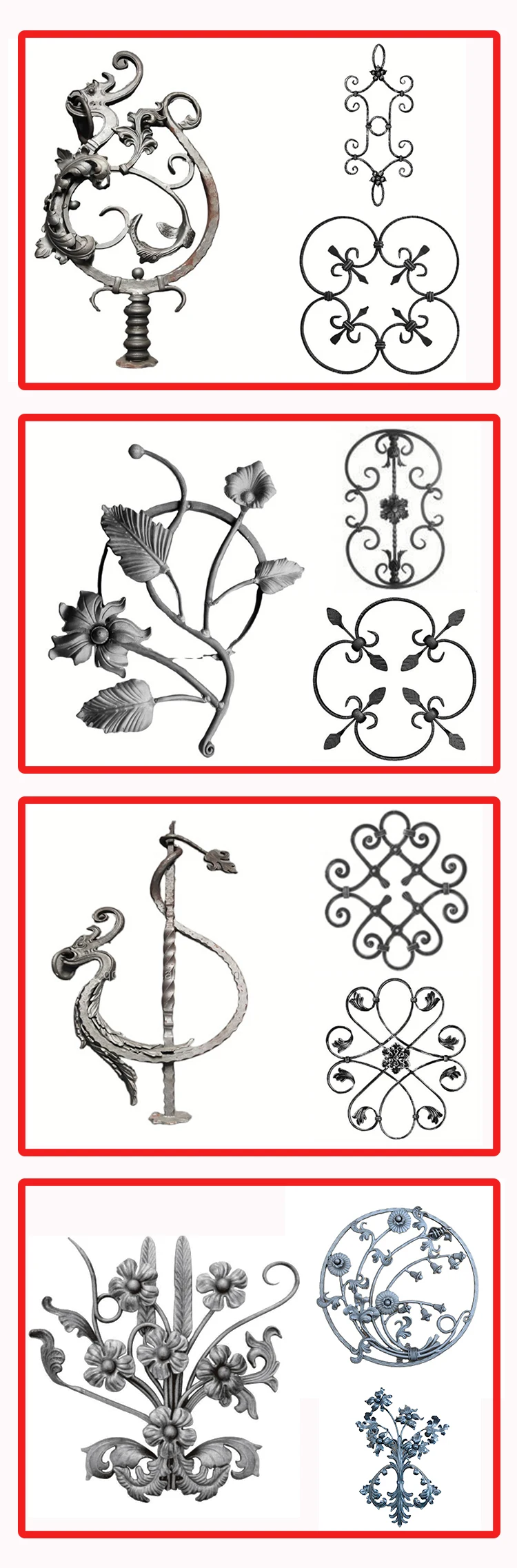Villa Balcony Railing Panels Forged Flower Panels Wrought Iron Rosettes ...