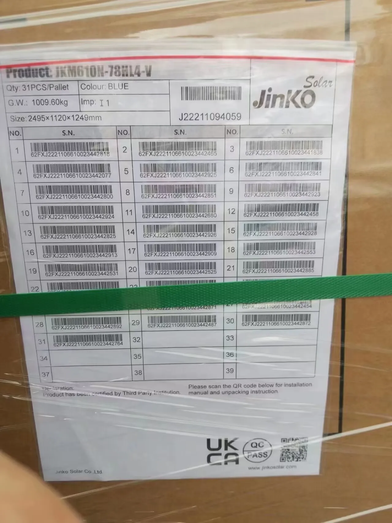 Jinko Solar Panel 630W N-Type Monofacial for Efficient Solar Power