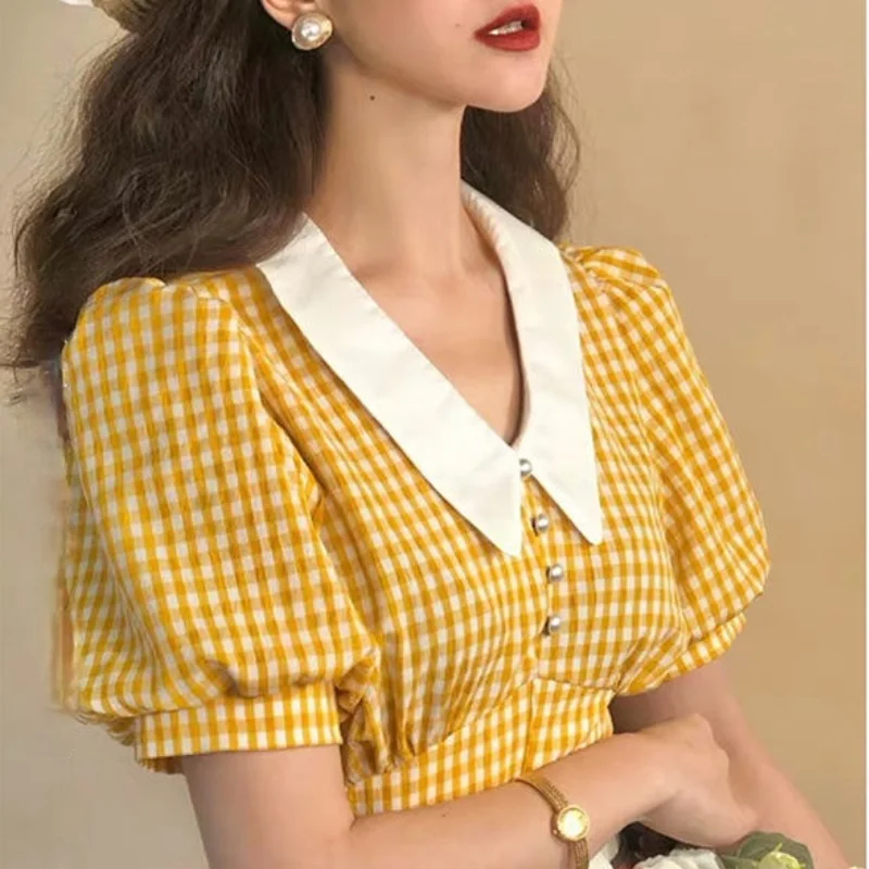 Cottagecore Crop Top Yellow Blouses 