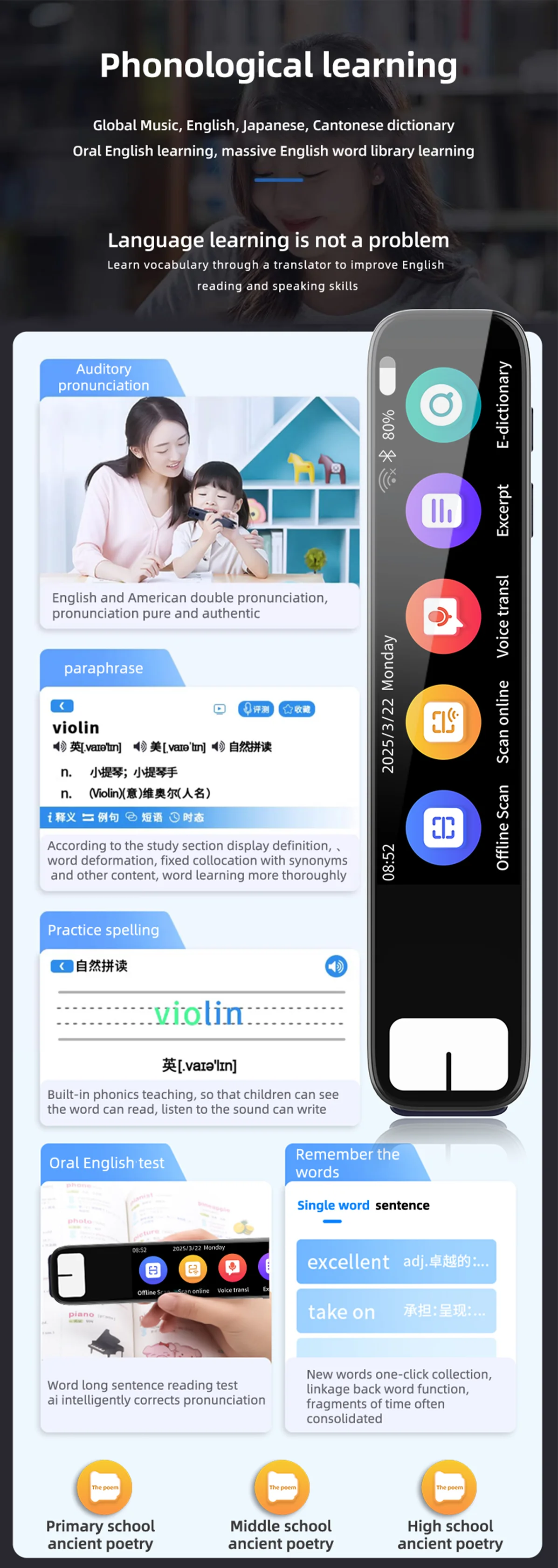 Scanenepen S08B Offline AI Smart Pen ABS Material Kinder Buine Professionell Sofortreaktion Verbraucher_voghion.com