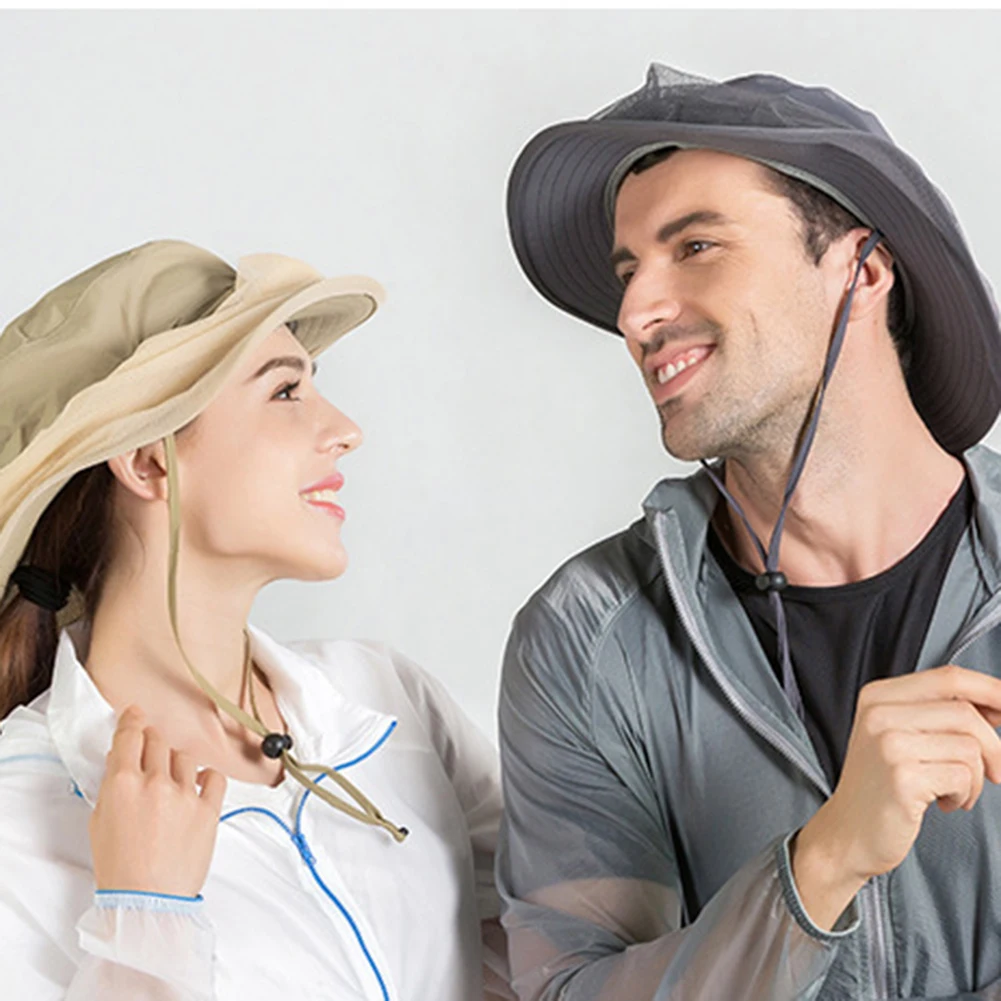 Outdoor Women Men Anti Bug Bee Mosquito Hat Head Net Sun Protection Bucket Cap Fishing Hat  Mosquito Hat Head Net Sun Protection