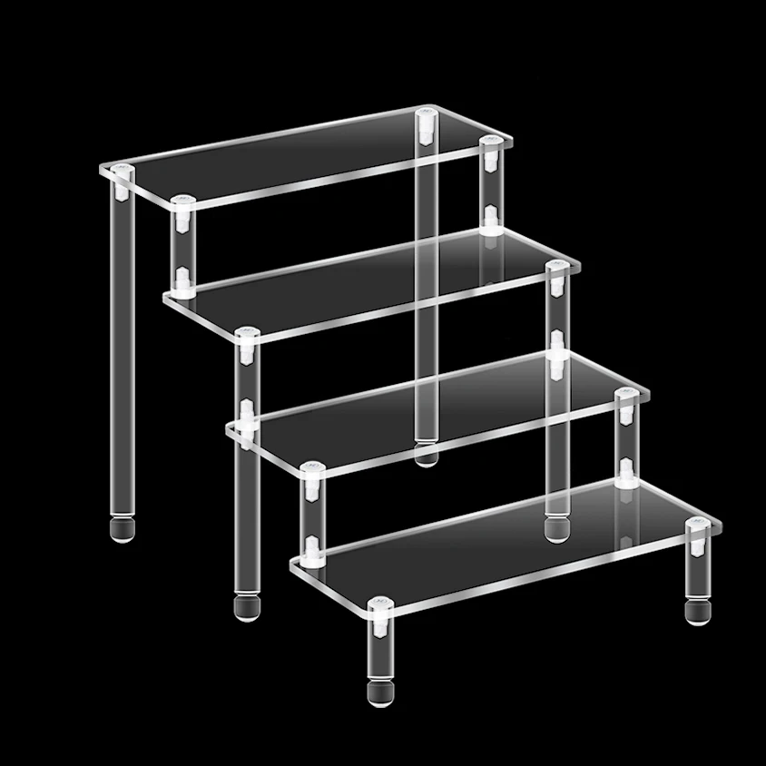 Multi Layer Clear Acrylic Display Stand with Round Foot Riser Portable for Figures Jewelry Perfume & Stairs Display