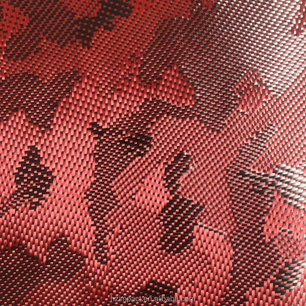 240gsm Carbon Fiber Hybrid Braided Fabric Red Carbon for Kevlar and Aramid Hybrid Cloth