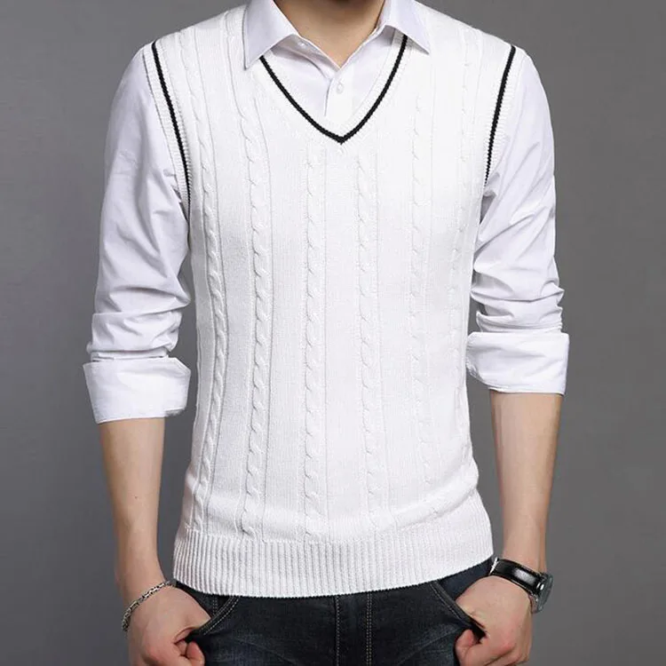 Gilet In Lana Uomo Con Scollo A V - Cardigan Classico Senza Maniche | Per Business E Casual